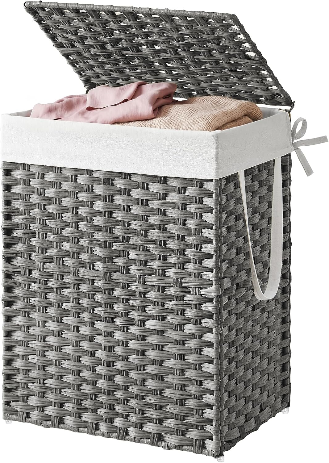 Laundry Hamper with Lid, Clothes Basket with Removable Liner and Handles, 17.2 Gallon, Foldable Narrow Laundry Organizer for Bathroom, Bedroom, Light Brown