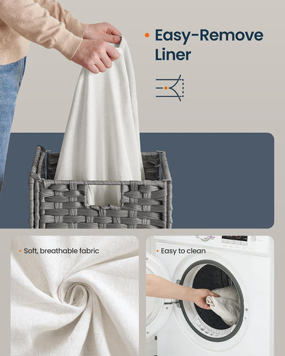 Laundry Hamper with Lid, Clothes Basket with Removable Liner and Handles, 17.2 Gallon, Foldable Narrow Laundry Organizer for Bathroom, Bedroom, Light Brown