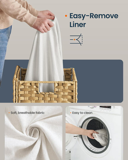 Laundry Hamper with Lid, Clothes Basket with Removable Liner and Handles, 17.2 Gallon, Foldable Narrow Laundry Organizer for Bathroom, Bedroom, Light Brown