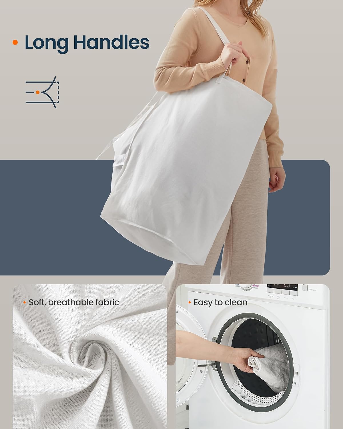 Laundry Hamper with Lid, Clothes Basket with Removable Liner and Handles, 17.2 Gallon, Foldable Narrow Laundry Organizer for Bathroom, Bedroom, Light Brown