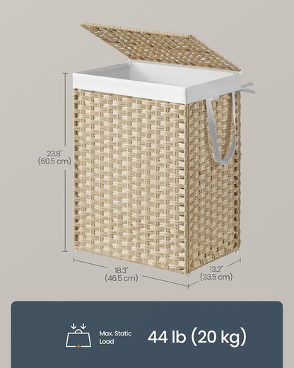 Laundry Hamper with Lid, Clothes Basket with Removable Liner and Handles, 17.2 Gallon, Foldable Narrow Laundry Organizer for Bathroom, Bedroom, Light Brown