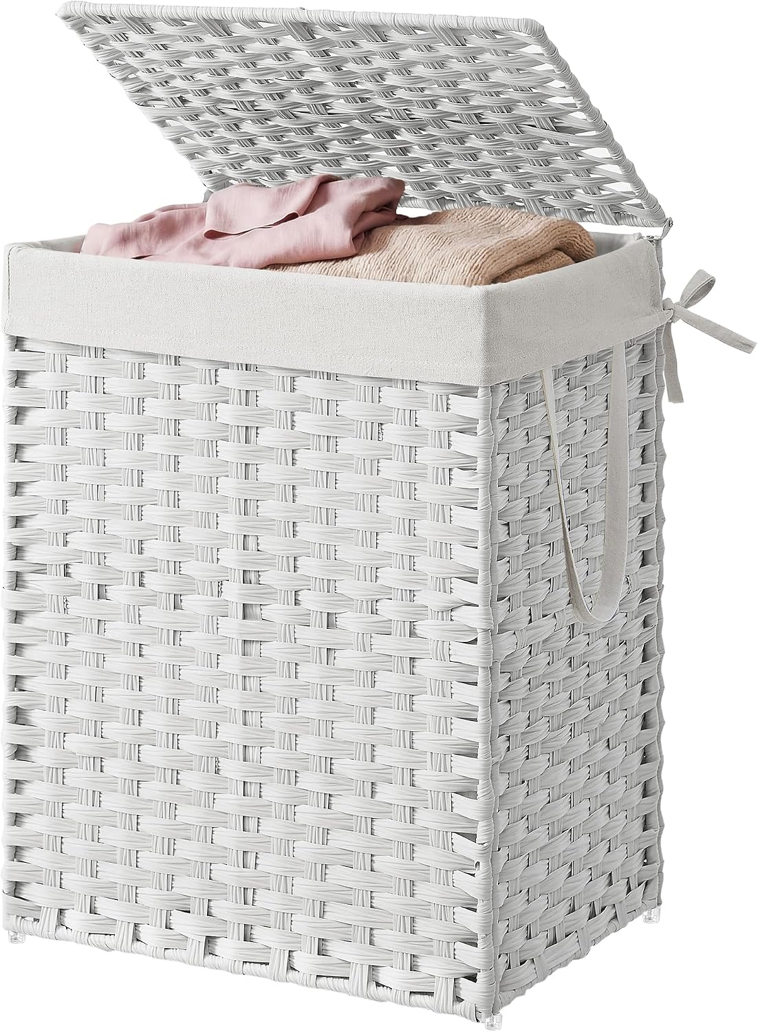 Laundry Hamper with Lid, Clothes Basket with Removable Liner and Handles, 17.2 Gallon, Foldable Narrow Laundry Organizer for Bathroom, Bedroom, Light Brown