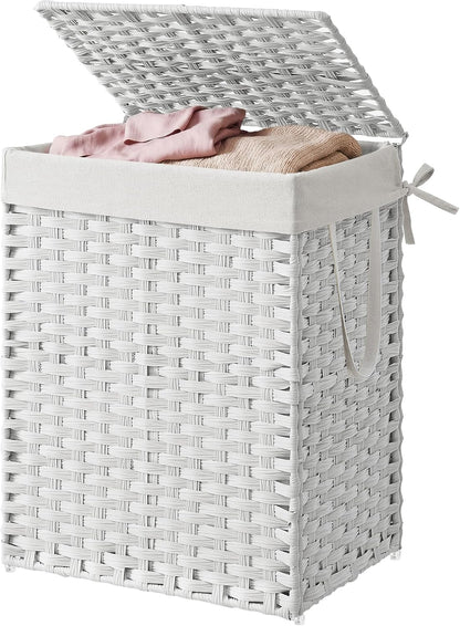 Laundry Hamper with Lid, Clothes Basket with Removable Liner and Handles, 17.2 Gallon, Foldable Narrow Laundry Organizer for Bathroom, Bedroom, Light Brown