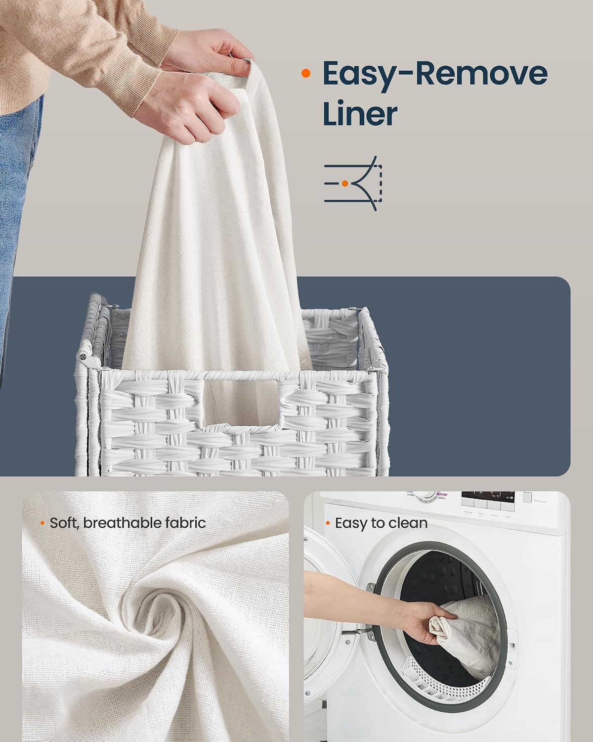 Laundry Hamper with Lid, Clothes Basket with Removable Liner and Handles, 17.2 Gallon, Foldable Narrow Laundry Organizer for Bathroom, Bedroom, Light Brown