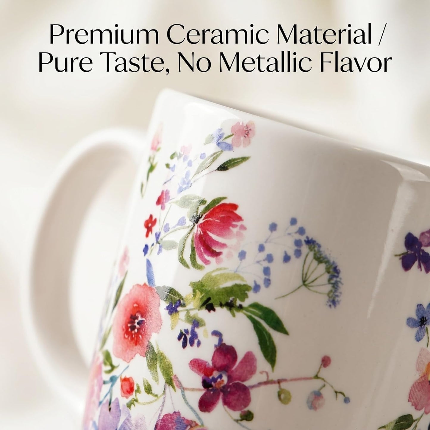 Botanical Ceramic Travel Mug with Lid, 17oz Floral Coffee Mug | Microwave & Dishwasher Safe Tea Cup with Gift Box