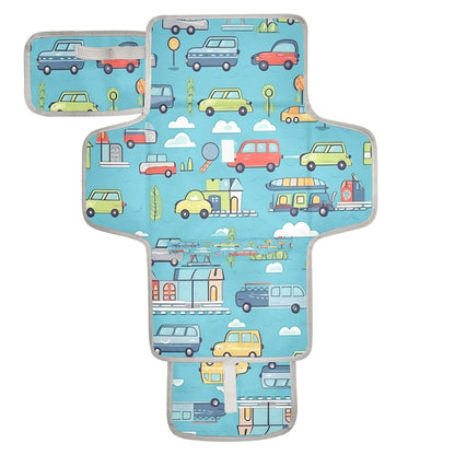 Cartoon Cars Vehicles Portable Diaper Changing Pad, Waterproof Baby Changing Mat with Storage Pocket & Built-in Pillow, Foldable Travel Pad, Newborn Gift Set for Boy Girl