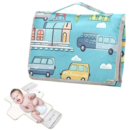 Cartoon Cars Vehicles Portable Diaper Changing Pad, Waterproof Baby Changing Mat with Storage Pocket & Built-in Pillow, Foldable Travel Pad, Newborn Gift Set for Boy Girl