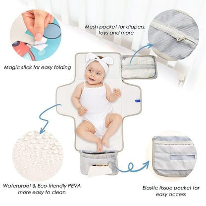 Cartoon Cars Vehicles Portable Diaper Changing Pad, Waterproof Baby Changing Mat with Storage Pocket & Built-in Pillow, Foldable Travel Pad, Newborn Gift Set for Boy Girl