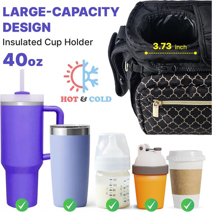Stroller Organizer with Cup Holders – 9-in-1 Universal Baby Stroller Caddy with Multiple Pockets, Detachable Pouch & Pacifier Bag, Hooks & Adjustable Reflective Straps, Fits Most Strollers.