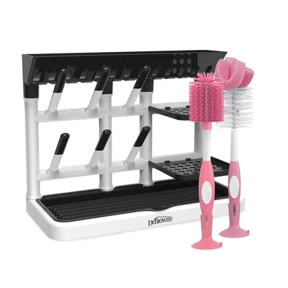 Baby Bottle Drying Tower, Stand-Up Drying Rack with Baby Bottle Brush Soft Touch and Sponge Brush, Pink Variety Pack