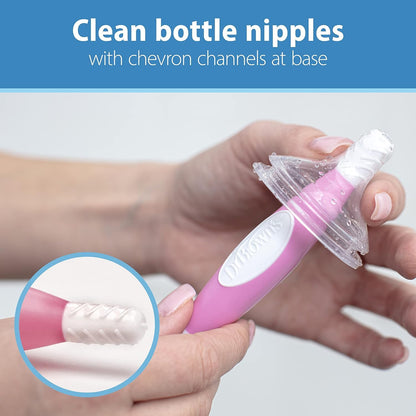 Baby Bottle Drying Tower, Stand-Up Drying Rack with Baby Bottle Brush Soft Touch and Sponge Brush, Pink Variety Pack