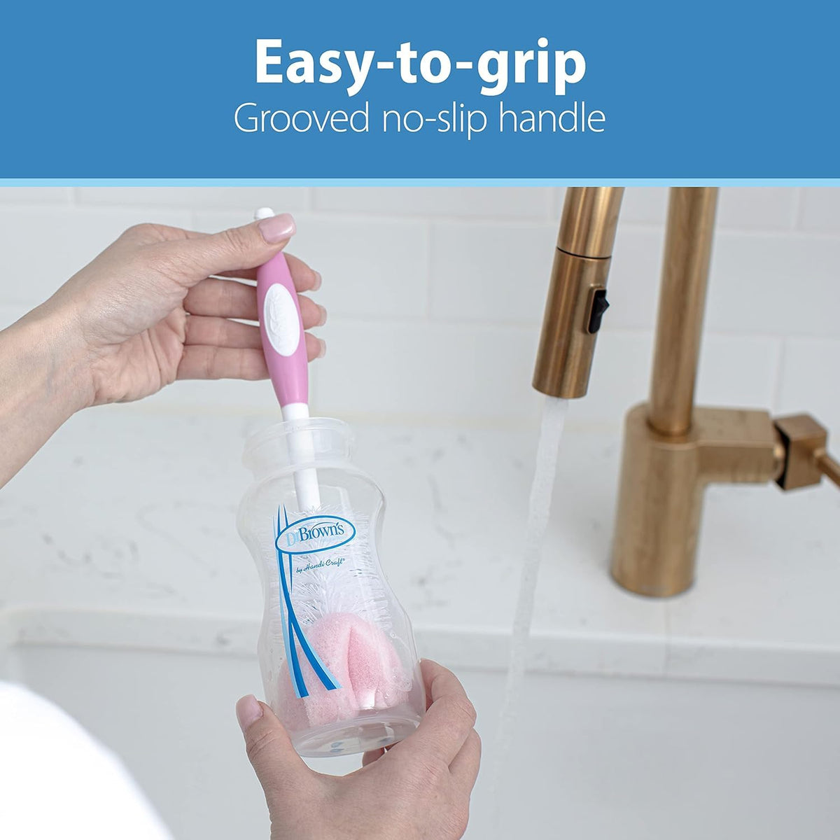 Baby Bottle Drying Tower, Stand-Up Drying Rack with Baby Bottle Brush Soft Touch and Sponge Brush, Pink Variety Pack