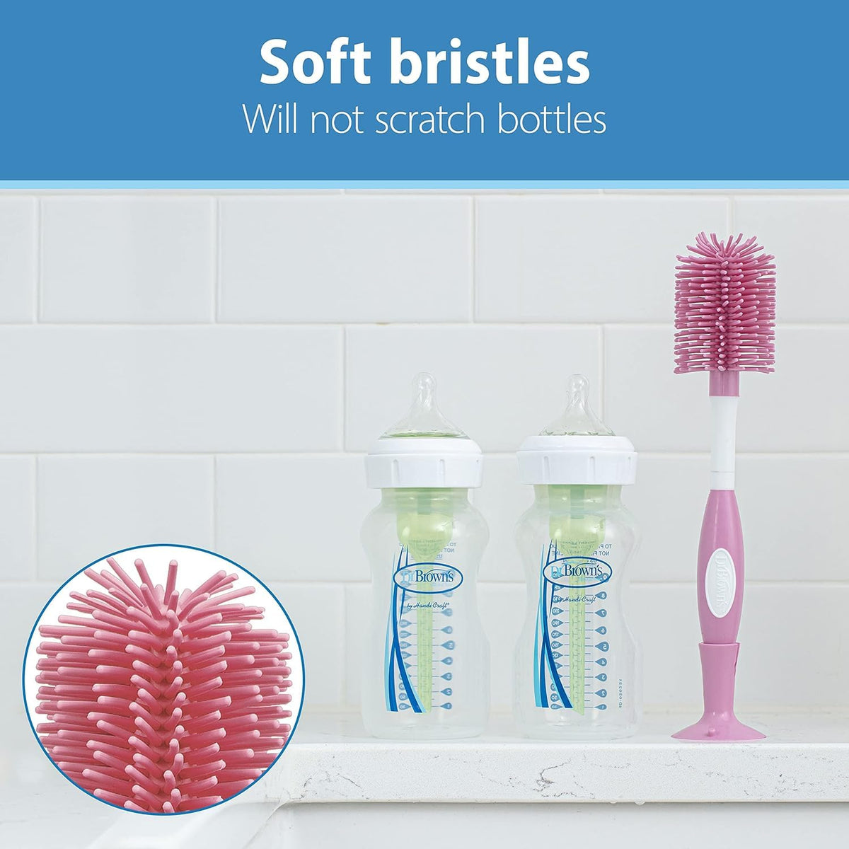 Baby Bottle Drying Tower, Stand-Up Drying Rack with Baby Bottle Brush Soft Touch and Sponge Brush, Pink Variety Pack