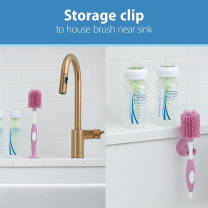 Baby Bottle Drying Tower, Stand-Up Drying Rack with Baby Bottle Brush Soft Touch and Sponge Brush, Pink Variety Pack