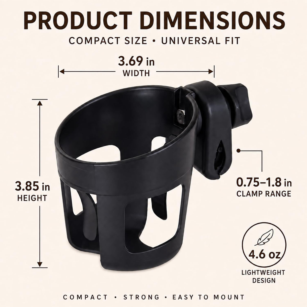 Universal Cup Holder for Stroller, Bike, Scooter & Wheelchair – Compatible with Stanley, Hydroflask, Yeti, Owala – 360° Rotating, Anti-Shake, Spill Resistant – Secure Fit (Black)
