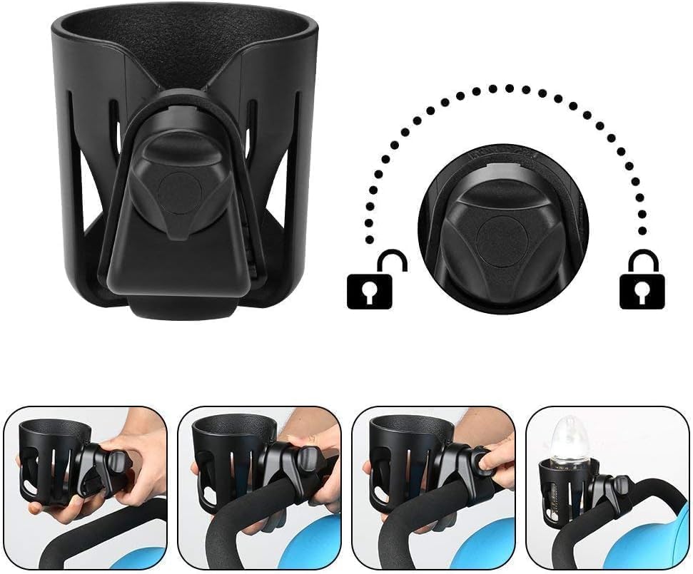 Universal Cup Holder for Stroller, Bike, Scooter & Wheelchair – Compatible with Stanley, Hydroflask, Yeti, Owala – 360° Rotating, Anti-Shake, Spill Resistant – Secure Fit (Black)