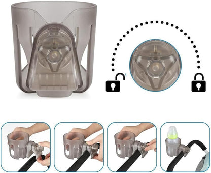 Universal Cup Holder for Stroller, Bike, Scooter & Wheelchair – Compatible with Stanley, Hydroflask, Yeti, Owala – 360° Rotating, Anti-Shake, Spill Resistant – Secure Fit (Black)