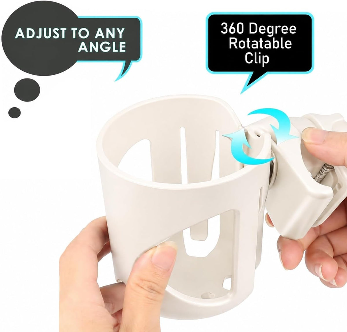 Universal Cup Holder for Stroller, Bike, Scooter & Wheelchair – Compatible with Stanley, Hydroflask, Yeti, Owala – 360° Rotating, Anti-Shake, Spill Resistant – Secure Fit (Black)