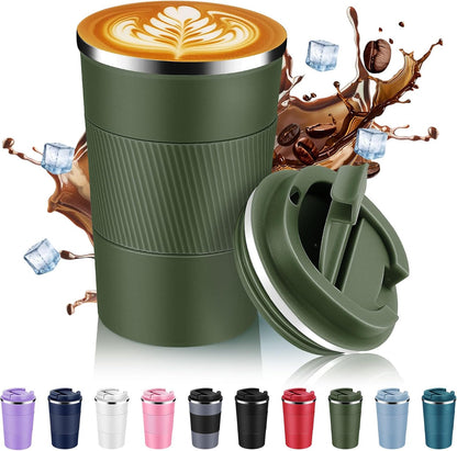 Volhoply 13 oz Stainless Steel Insulated Travel Coffee Mug with Fip Lid,Reusable Double Wall Vacuum Metal Coffee Cup,Portable to Go Leak Proof Cafe Thermal Tumbler for Hot & Cold Drinks(Gray,1)