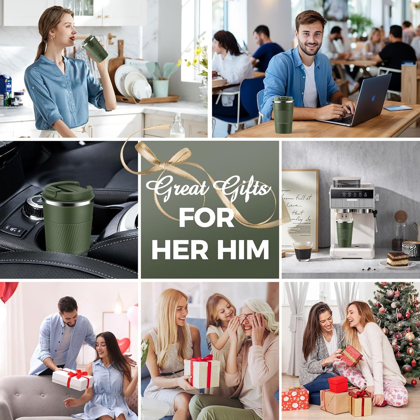 Volhoply 13 oz Stainless Steel Insulated Travel Coffee Mug with Fip Lid,Reusable Double Wall Vacuum Metal Coffee Cup,Portable to Go Leak Proof Cafe Thermal Tumbler for Hot & Cold Drinks(Gray,1)