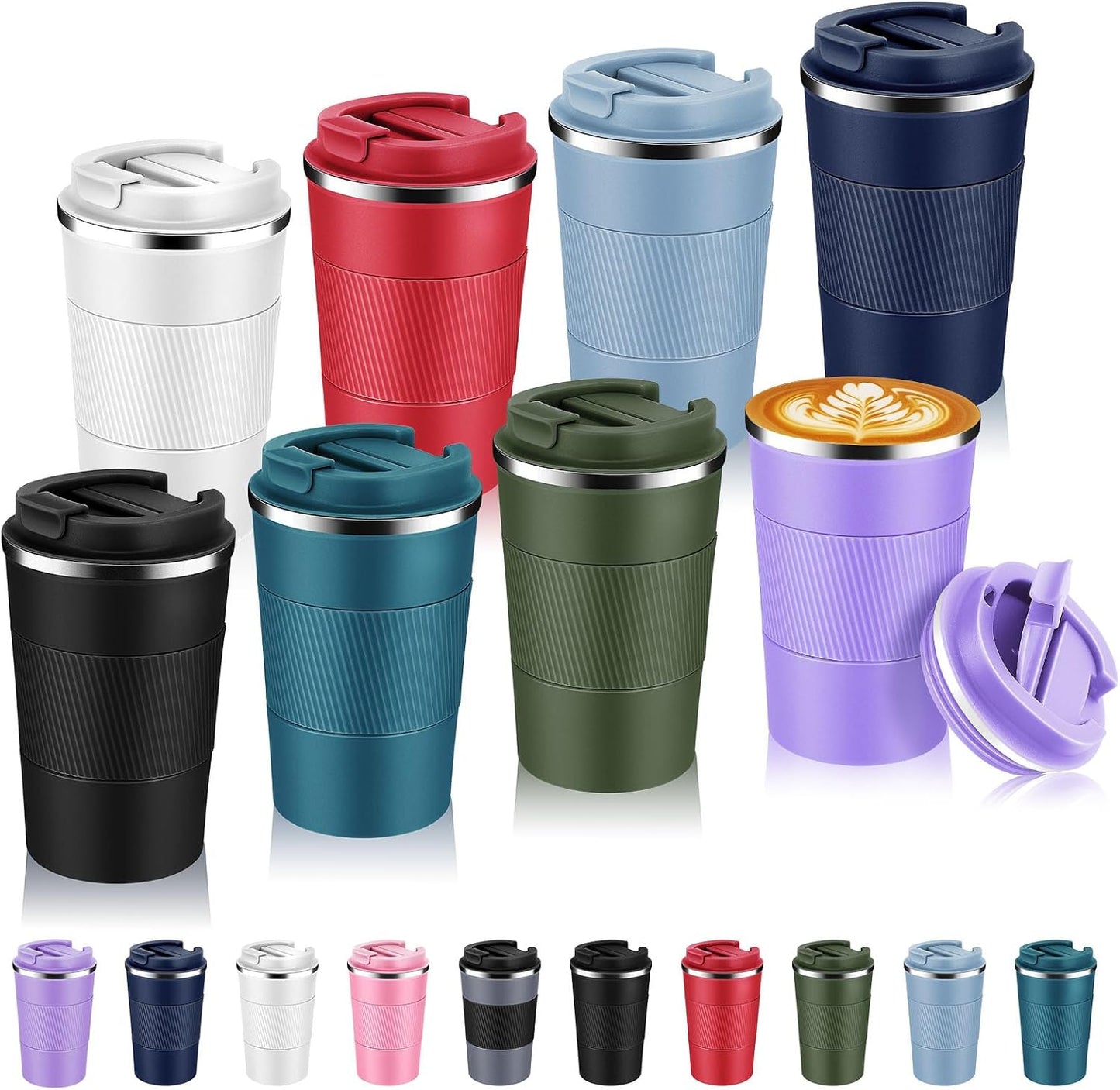 Volhoply 13 oz Stainless Steel Insulated Travel Coffee Mug with Fip Lid,Reusable Double Wall Vacuum Metal Coffee Cup,Portable to Go Leak Proof Cafe Thermal Tumbler for Hot & Cold Drinks(Gray,1)