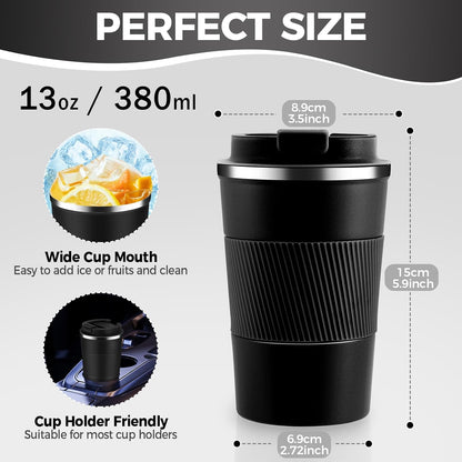Volhoply 13 oz Stainless Steel Insulated Travel Coffee Mug with Fip Lid,Reusable Double Wall Vacuum Metal Coffee Cup,Portable to Go Leak Proof Cafe Thermal Tumbler for Hot & Cold Drinks(Gray,1)