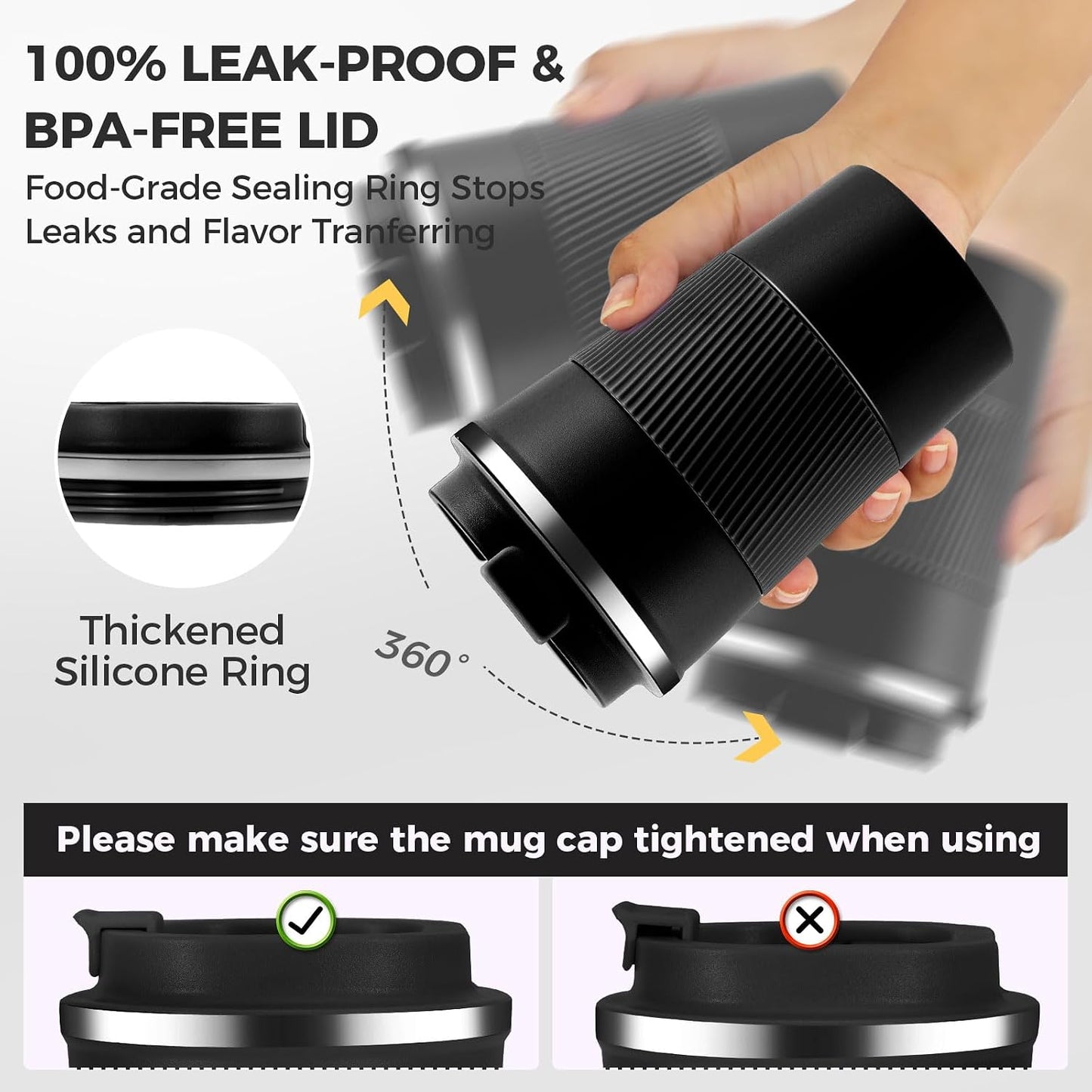Volhoply 13 oz Stainless Steel Insulated Travel Coffee Mug with Fip Lid,Reusable Double Wall Vacuum Metal Coffee Cup,Portable to Go Leak Proof Cafe Thermal Tumbler for Hot & Cold Drinks(Gray,1)