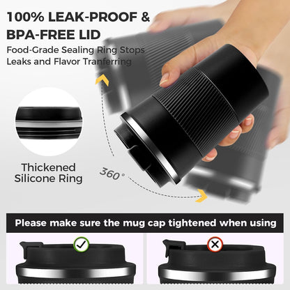 Volhoply 13 oz Stainless Steel Insulated Travel Coffee Mug with Fip Lid,Reusable Double Wall Vacuum Metal Coffee Cup,Portable to Go Leak Proof Cafe Thermal Tumbler for Hot & Cold Drinks(Gray,1)