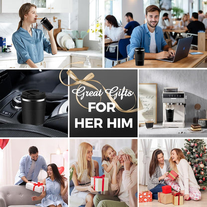 Volhoply 13 oz Stainless Steel Insulated Travel Coffee Mug with Fip Lid,Reusable Double Wall Vacuum Metal Coffee Cup,Portable to Go Leak Proof Cafe Thermal Tumbler for Hot & Cold Drinks(Gray,1)