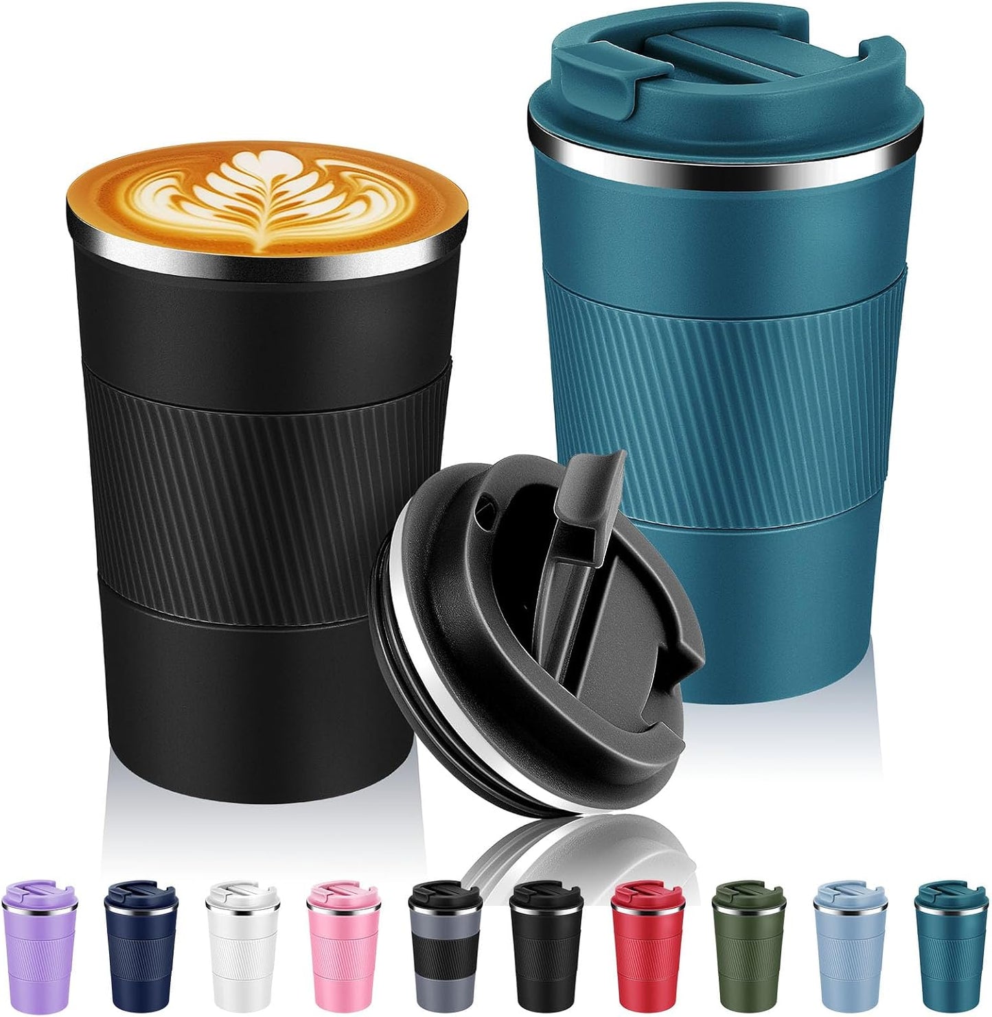 Volhoply 13 oz Stainless Steel Insulated Travel Coffee Mug with Fip Lid,Reusable Double Wall Vacuum Metal Coffee Cup,Portable to Go Leak Proof Cafe Thermal Tumbler for Hot & Cold Drinks(Gray,1)