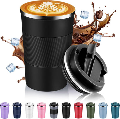 Volhoply 13 oz Stainless Steel Insulated Travel Coffee Mug with Fip Lid,Reusable Double Wall Vacuum Metal Coffee Cup,Portable to Go Leak Proof Cafe Thermal Tumbler for Hot & Cold Drinks(Gray,1)