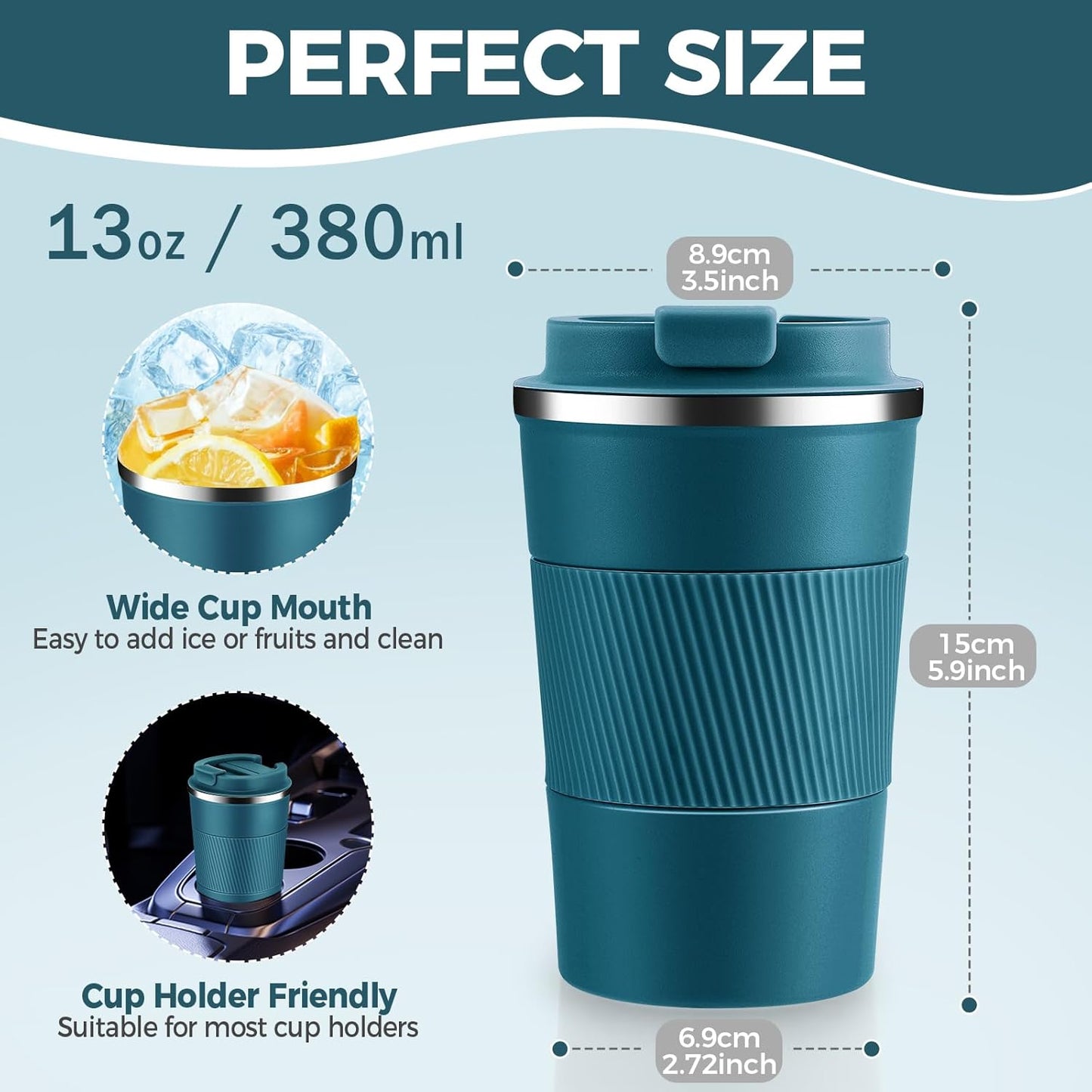 Volhoply 13 oz Stainless Steel Insulated Travel Coffee Mug with Fip Lid,Reusable Double Wall Vacuum Metal Coffee Cup,Portable to Go Leak Proof Cafe Thermal Tumbler for Hot & Cold Drinks(Gray,1)