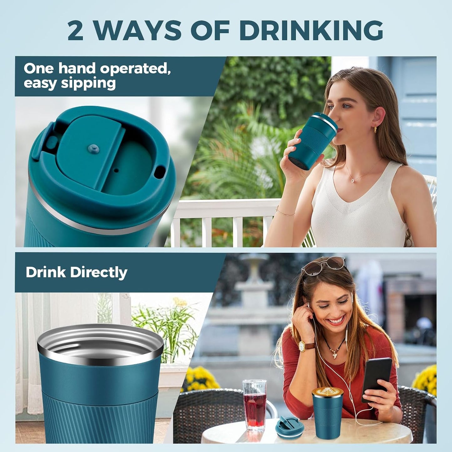 Volhoply 13 oz Stainless Steel Insulated Travel Coffee Mug with Fip Lid,Reusable Double Wall Vacuum Metal Coffee Cup,Portable to Go Leak Proof Cafe Thermal Tumbler for Hot & Cold Drinks(Gray,1)