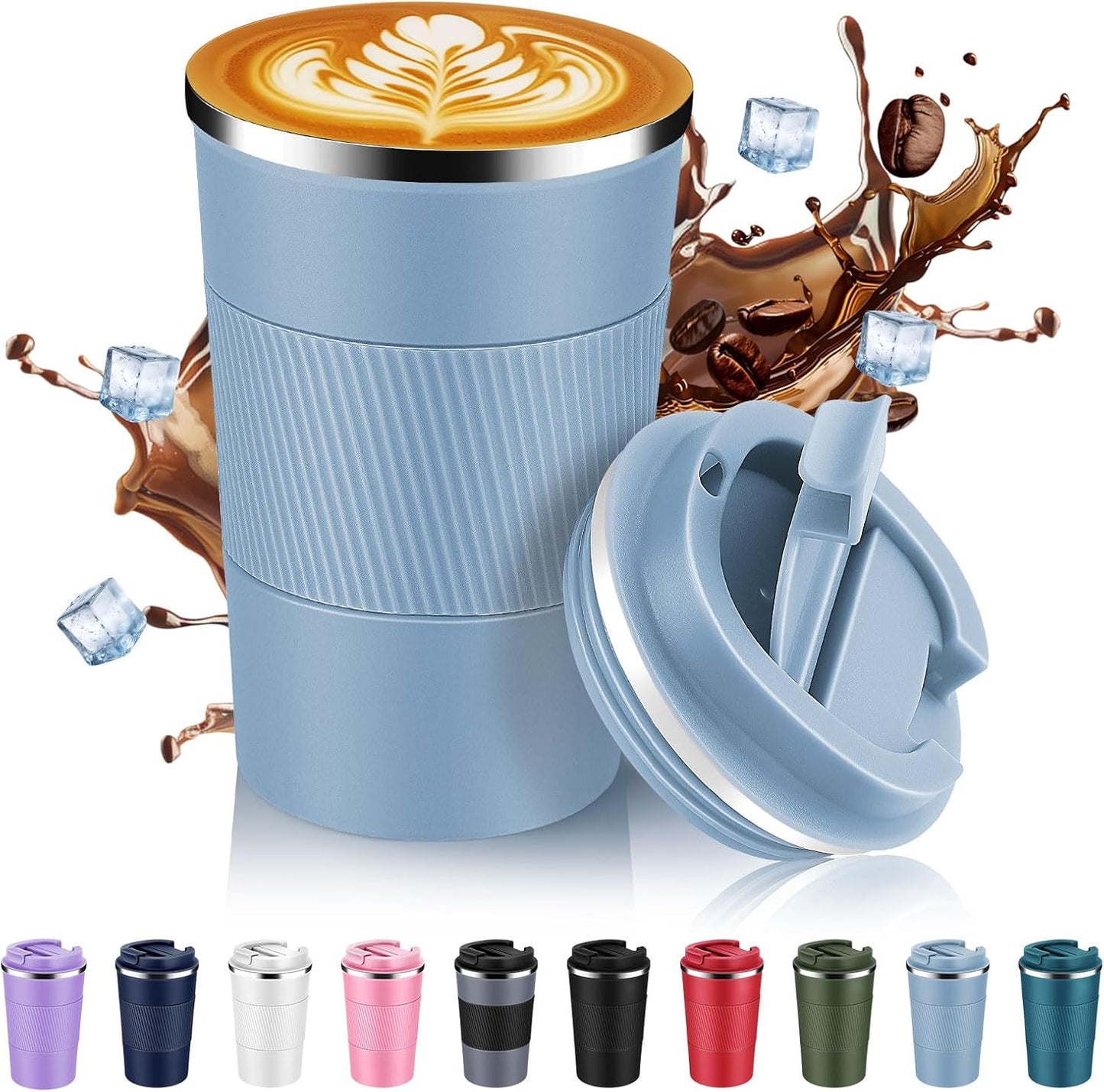 Volhoply 13 oz Stainless Steel Insulated Travel Coffee Mug with Fip Lid,Reusable Double Wall Vacuum Metal Coffee Cup,Portable to Go Leak Proof Cafe Thermal Tumbler for Hot & Cold Drinks(Gray,1)