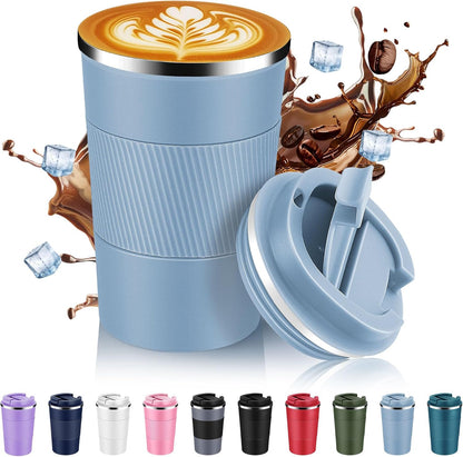 Volhoply 13 oz Stainless Steel Insulated Travel Coffee Mug with Fip Lid,Reusable Double Wall Vacuum Metal Coffee Cup,Portable to Go Leak Proof Cafe Thermal Tumbler for Hot & Cold Drinks(Gray,1)