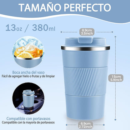 Volhoply 13 oz Stainless Steel Insulated Travel Coffee Mug with Fip Lid,Reusable Double Wall Vacuum Metal Coffee Cup,Portable to Go Leak Proof Cafe Thermal Tumbler for Hot & Cold Drinks(Gray,1)