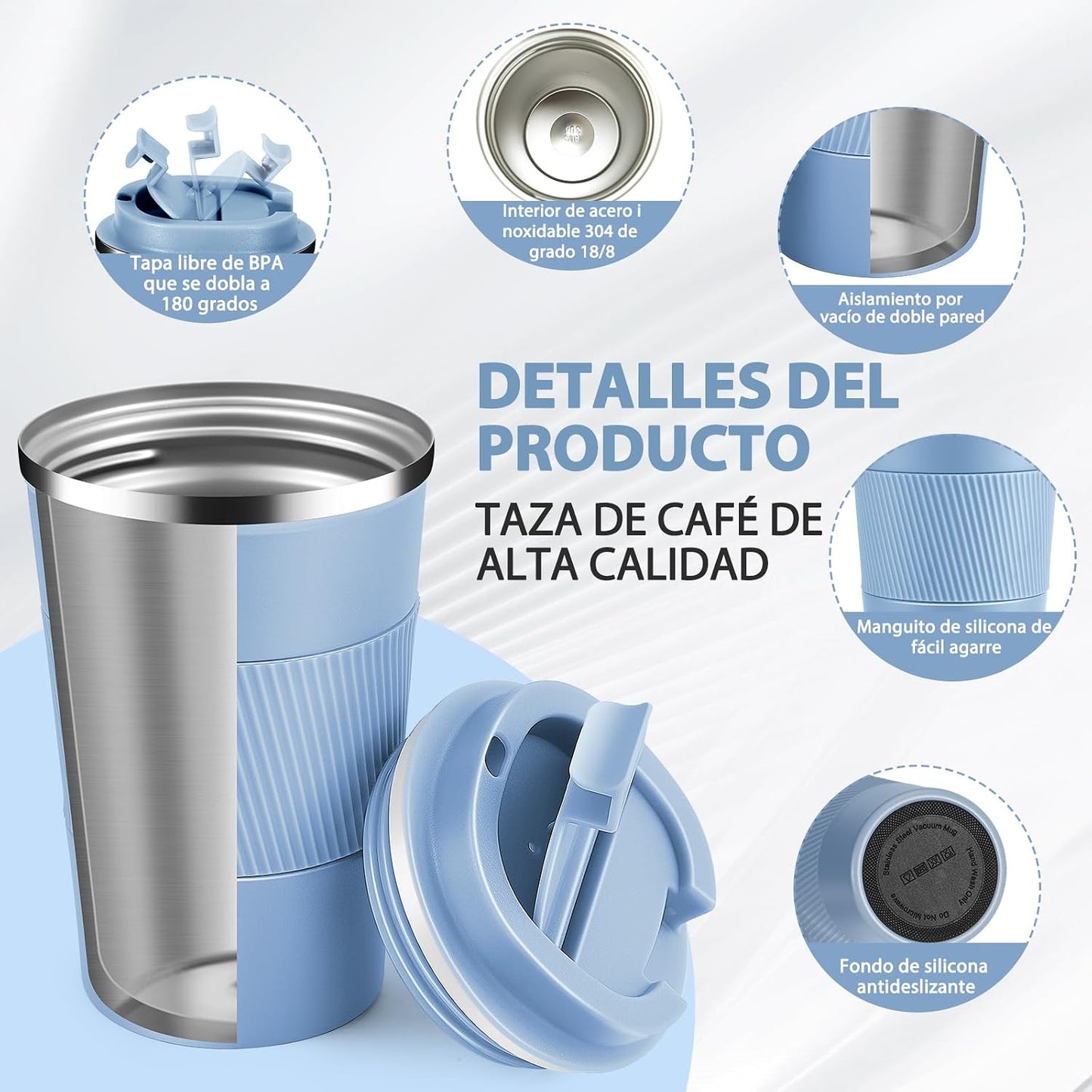 Volhoply 13 oz Stainless Steel Insulated Travel Coffee Mug with Fip Lid,Reusable Double Wall Vacuum Metal Coffee Cup,Portable to Go Leak Proof Cafe Thermal Tumbler for Hot & Cold Drinks(Gray,1)
