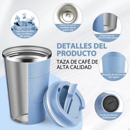 Volhoply 13 oz Stainless Steel Insulated Travel Coffee Mug with Fip Lid,Reusable Double Wall Vacuum Metal Coffee Cup,Portable to Go Leak Proof Cafe Thermal Tumbler for Hot & Cold Drinks(Gray,1)