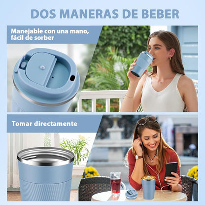 Volhoply 13 oz Stainless Steel Insulated Travel Coffee Mug with Fip Lid,Reusable Double Wall Vacuum Metal Coffee Cup,Portable to Go Leak Proof Cafe Thermal Tumbler for Hot & Cold Drinks(Gray,1)