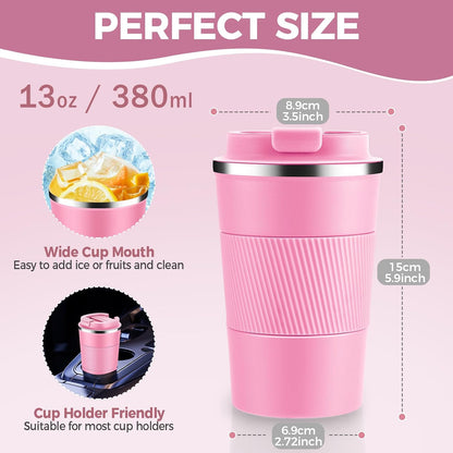 Volhoply 13 oz Stainless Steel Insulated Travel Coffee Mug with Fip Lid,Reusable Double Wall Vacuum Metal Coffee Cup,Portable to Go Leak Proof Cafe Thermal Tumbler for Hot & Cold Drinks(Gray,1)