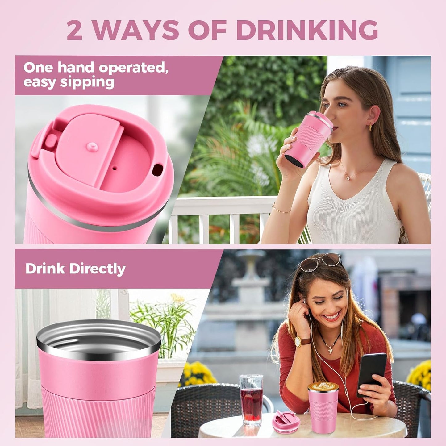 Volhoply 13 oz Stainless Steel Insulated Travel Coffee Mug with Fip Lid,Reusable Double Wall Vacuum Metal Coffee Cup,Portable to Go Leak Proof Cafe Thermal Tumbler for Hot & Cold Drinks(Gray,1)