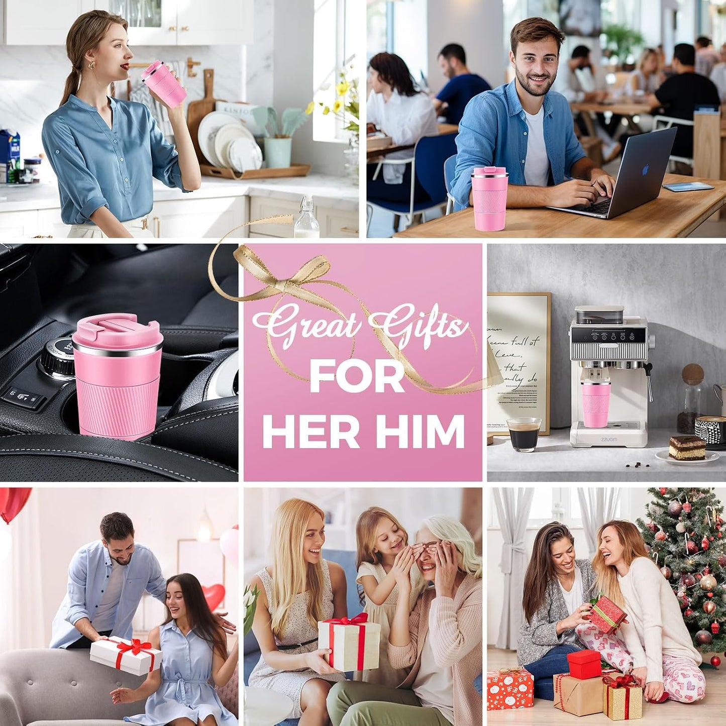 Volhoply 13 oz Stainless Steel Insulated Travel Coffee Mug with Fip Lid,Reusable Double Wall Vacuum Metal Coffee Cup,Portable to Go Leak Proof Cafe Thermal Tumbler for Hot & Cold Drinks(Gray,1)