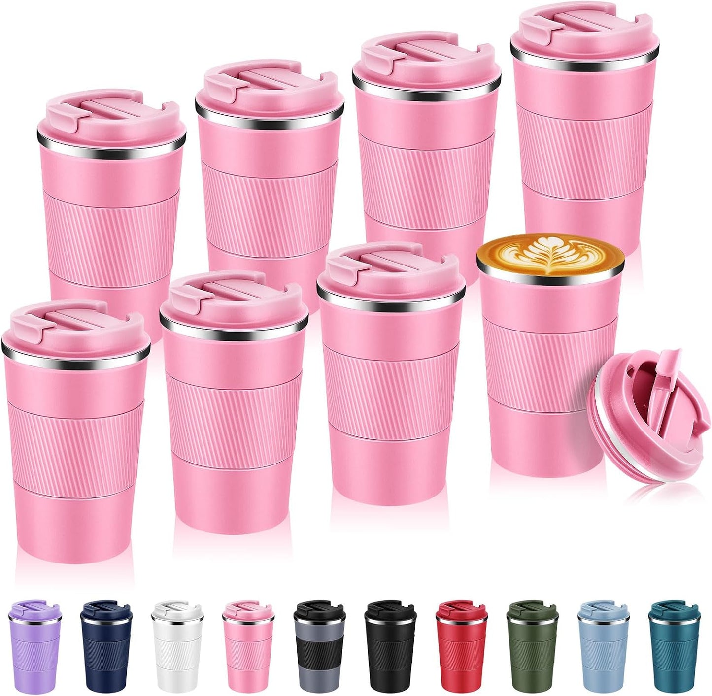 Volhoply 13 oz Stainless Steel Insulated Travel Coffee Mug with Fip Lid,Reusable Double Wall Vacuum Metal Coffee Cup,Portable to Go Leak Proof Cafe Thermal Tumbler for Hot & Cold Drinks(Gray,1)