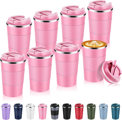 Volhoply 13 oz Stainless Steel Insulated Travel Coffee Mug with Fip Lid,Reusable Double Wall Vacuum Metal Coffee Cup,Portable to Go Leak Proof Cafe Thermal Tumbler for Hot & Cold Drinks(Gray,1)