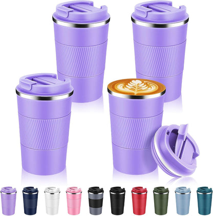 Volhoply 13 oz Stainless Steel Insulated Travel Coffee Mug with Fip Lid,Reusable Double Wall Vacuum Metal Coffee Cup,Portable to Go Leak Proof Cafe Thermal Tumbler for Hot & Cold Drinks(Gray,1)