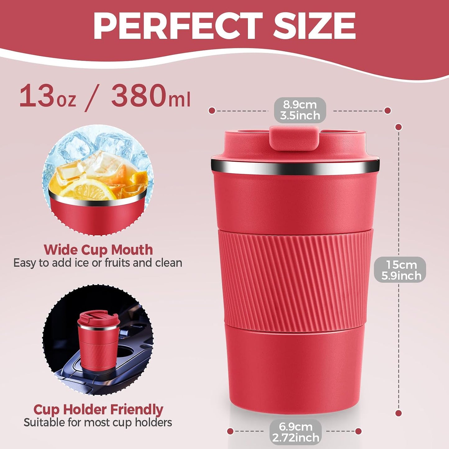 Volhoply 13 oz Stainless Steel Insulated Travel Coffee Mug with Fip Lid,Reusable Double Wall Vacuum Metal Coffee Cup,Portable to Go Leak Proof Cafe Thermal Tumbler for Hot & Cold Drinks(Gray,1)