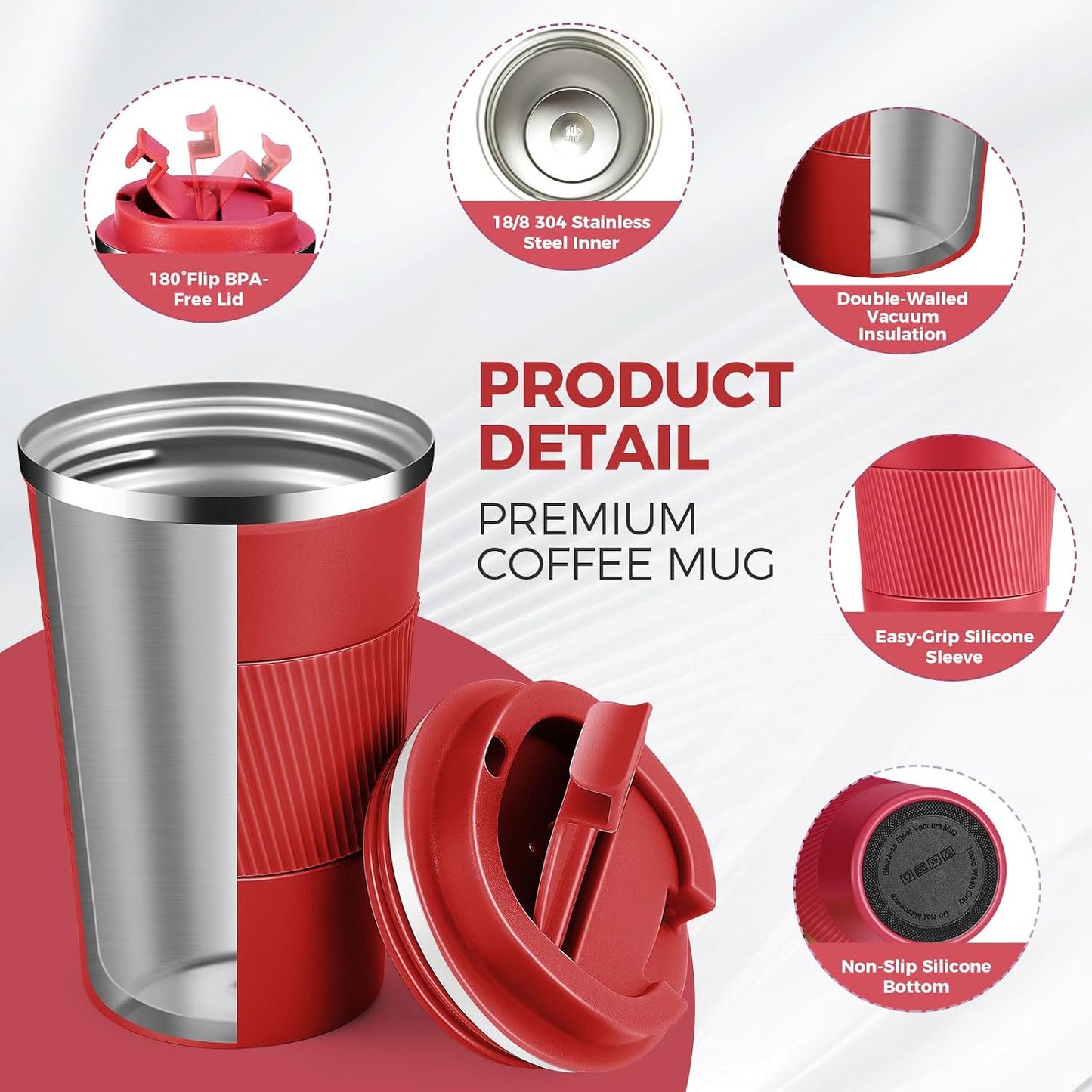 Volhoply 13 oz Stainless Steel Insulated Travel Coffee Mug with Fip Lid,Reusable Double Wall Vacuum Metal Coffee Cup,Portable to Go Leak Proof Cafe Thermal Tumbler for Hot & Cold Drinks(Gray,1)