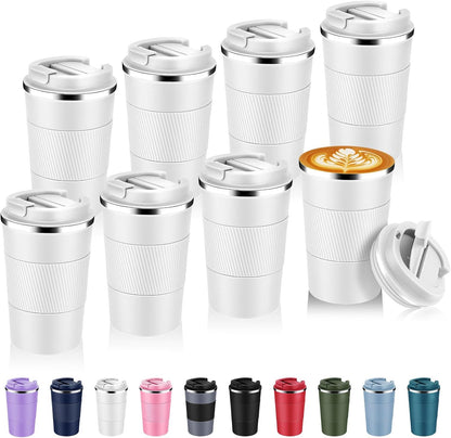 Volhoply 13 oz Stainless Steel Insulated Travel Coffee Mug with Fip Lid,Reusable Double Wall Vacuum Metal Coffee Cup,Portable to Go Leak Proof Cafe Thermal Tumbler for Hot & Cold Drinks(Gray,1)
