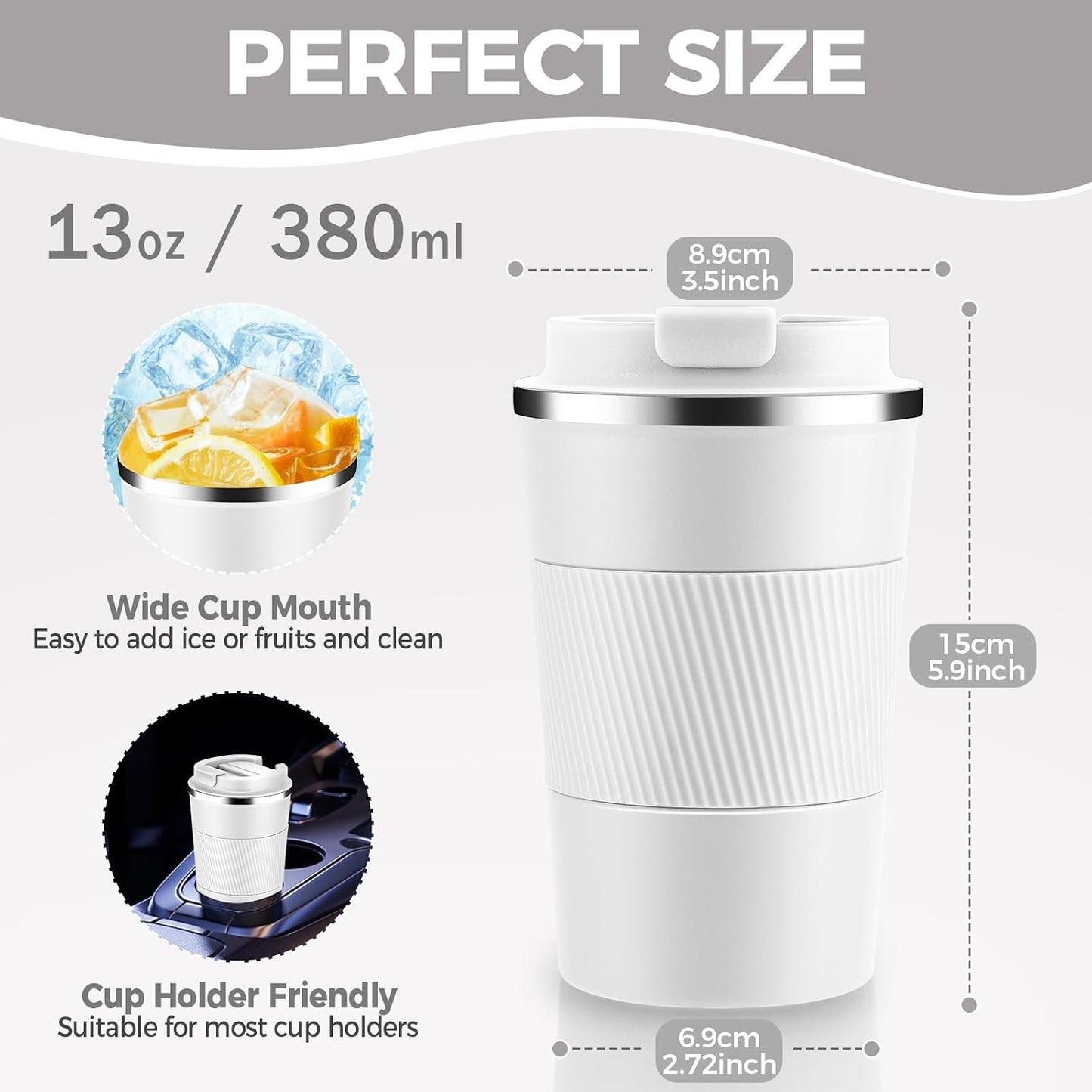 Volhoply 13 oz Stainless Steel Insulated Travel Coffee Mug with Fip Lid,Reusable Double Wall Vacuum Metal Coffee Cup,Portable to Go Leak Proof Cafe Thermal Tumbler for Hot & Cold Drinks(Gray,1)
