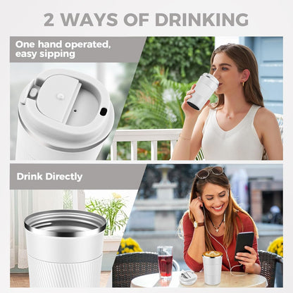 Volhoply 13 oz Stainless Steel Insulated Travel Coffee Mug with Fip Lid,Reusable Double Wall Vacuum Metal Coffee Cup,Portable to Go Leak Proof Cafe Thermal Tumbler for Hot & Cold Drinks(Gray,1)